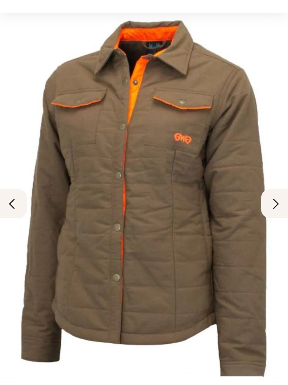 Women’s GWG (Girls With Guns) Brown Insulated Work Jacket with Orange Trim